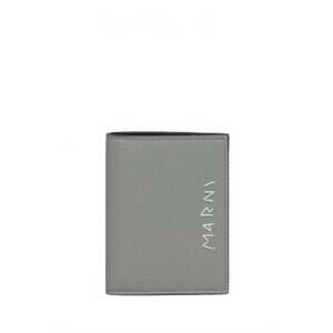 NEW MARNI men's bifold logo leather wallet in cement gray